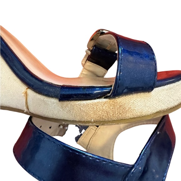 Intaglia Cobalt Blue Ankle Strap Canvas Wedges - Picture 7 of 7